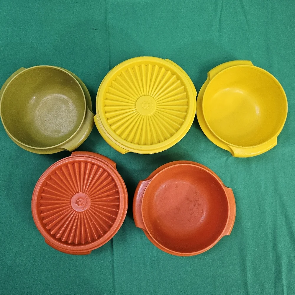 Vtg Tupperware Servalier Storage Bowls Yellow Orange Green 886-31 Lot 812-41 - Picture 2 of 16